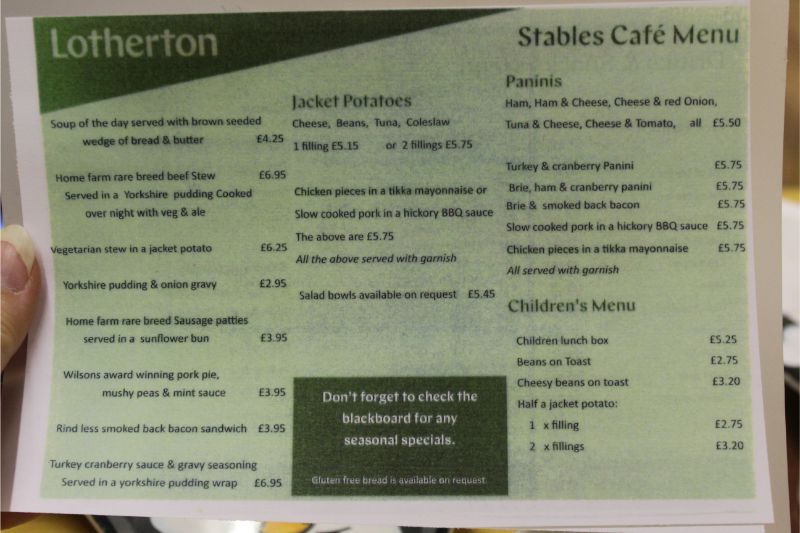 Lotherton咖啡馆菜单